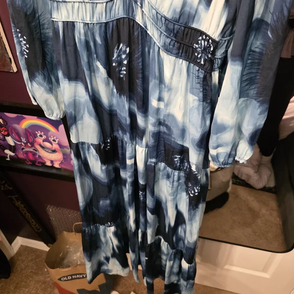 Simply Vera Vera Wang Blue Tie-Dye Tiered Maxi Dress • Boho Flowy • Size M - Picture 4 of 4